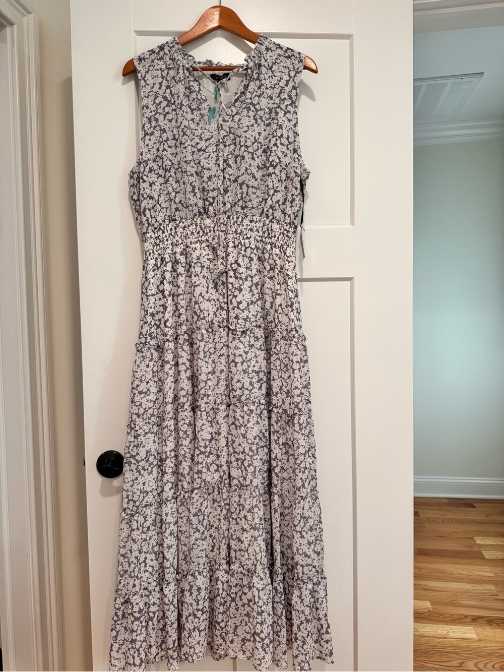 1. State White and Navy Floral Tiered Maxi Dress